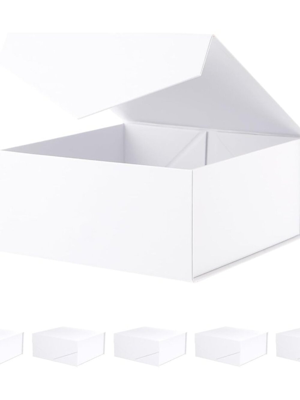 6 Gift Boxes with Magnetic Lids 7.5x7.5x3 Inches Matte White